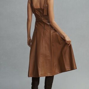 Anthropologie Pilcro Faux Leather Pleated Pinafore A-Line Sleeveless Midi Dress